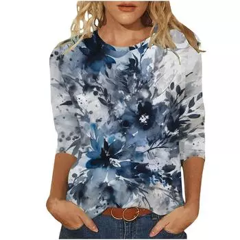 Футболка с длинным рукавом для женщин 2024 года с цветочным принтом, модные женские футболки, повседневные роскошные женские футболки, свободные футболки Y2k для девочек S