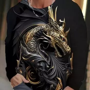 Футболка с длинным рукавом Dragon для мужчин, повседневная футболка, модная одежда Harajuku с 3D-печатью и уличной одеждой S
