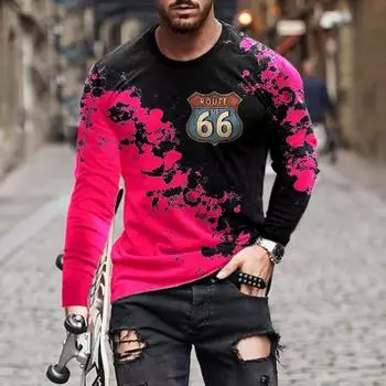 Футболка с длинным рукавом европейского размера с принтом для мужчин, новая модная тенденция 66, камуфляж, повседневная, осенняя, с круглым вырезом 100