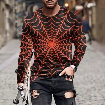 Футболка с длинным рукавом Fashion Street Personality Man Spiderweb Halloween Hd 3D Printed Plus Size Loose Comfortable Jumper L
