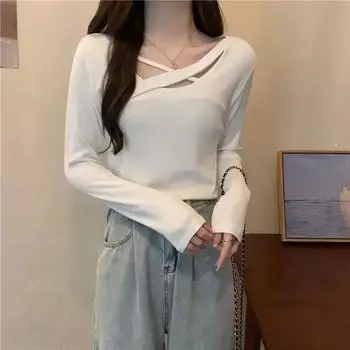 Футболка с длинным рукавом Heart Machine Design Sensibility, женская, популярная в Интернете, красная, уникальный, специальный, базовый слой M чёрный