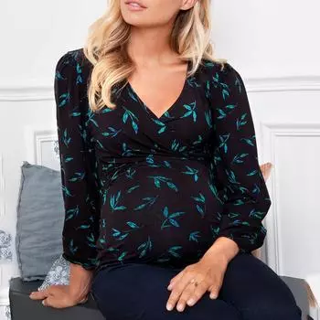 Футболка с длинным рукавом и глубоким V-образным вырезом для беременной женщины, весна-осень, большие размеры S розовый