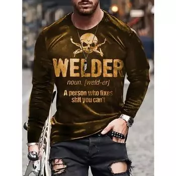 Футболка с длинным рукавом и креативным графическим принтом для мужчин - стильный классический покрой на осень, повседневные футболки для повседневной жизни - мужская одежда, модная одежда M