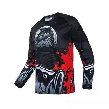 Футболка с длинным рукавом и круглым вырезом с креативным рисунком рыбы, мужская эластичная удобная футболка для рыбалки, весна-осень S