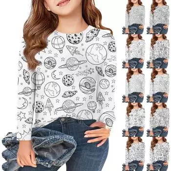 Футболка с длинным рукавом и круглым вырезом для детей, удобная и стильная 130