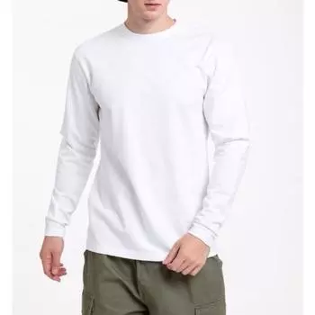 Футболка с длинным рукавом и круглым вырезом, осенне-зимняя хлопковая свободная внутренняя одежда, чистый белый базовый топ-рубашка M