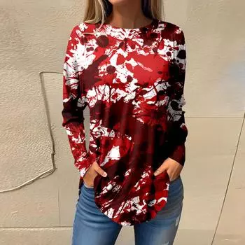 Футболка с длинным рукавом I m Fine Blood Splash 3D Printed, женская, больших размеров, топы, женская одежда S
