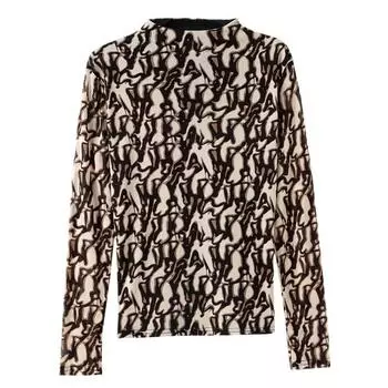 Футболка с длинным рукавом и полуворотником для женщин. Женская осенняя новая принтованная футболка в китайском стиле. Тонкая и универсальная футболка. M