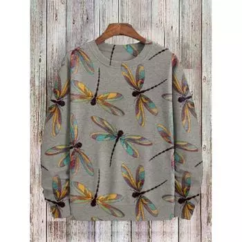 Футболка с длинным рукавом и принтом 3D Dragonfly Graphic, мужская толстовка в стиле ретро, толстовки с капюшоном, свободный свитер с круглым вырезом, уличная одежда для мужчин S
