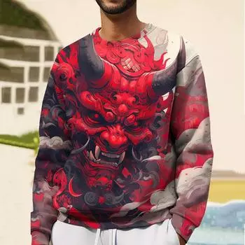 Футболка с длинным рукавом и принтом 3D Ghost Mask для мужчин, осенняя толстовка с круглым вырезом в стиле ретро, мужская одежда, большие толстовки с капюшоном для мужчин S