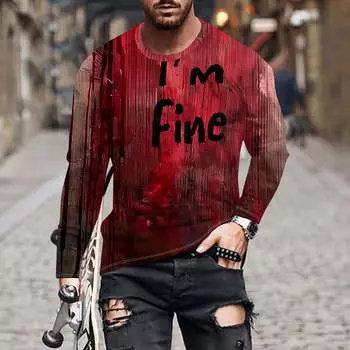 Футболка с длинным рукавом и принтом «Bloody Letter I m Fine» на Хэллоуин, мужская модная повседневная футболка с круглым вырезом на Хэллоуин S