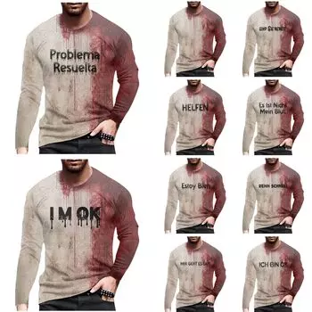 Футболка с длинным рукавом и принтом «Кровавая буква вопроса на Хэллоуин», мужская модная повседневная мужская футболка с круглым вырезом на Хэллоуин S