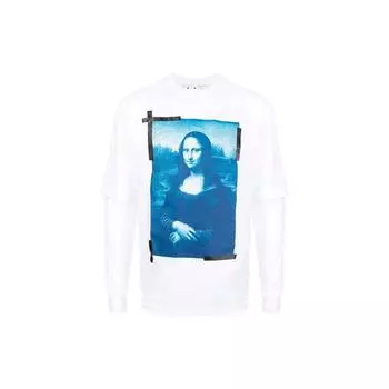 Футболка с длинным рукавом и принтом Моны Лизы Off-White, мужские топы, белая OMAB068C99JER0010145 XS