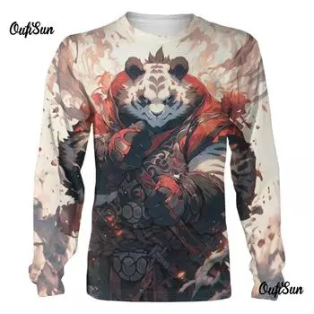 Футболка с длинным рукавом и принтом панды, мужская футболка с 3D-графикой, с круглым вырезом, модные футболки с изображением животных, свободные уличные мужские футболки 2XL