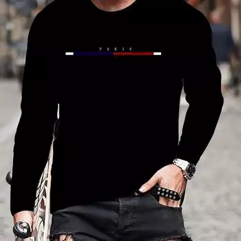 Футболка с длинным рукавом и принтом в виде объемной волны с круглым вырезом, полиэстеровая ткань, слегка эластичная, повседневная, спортивный стиль, весна S