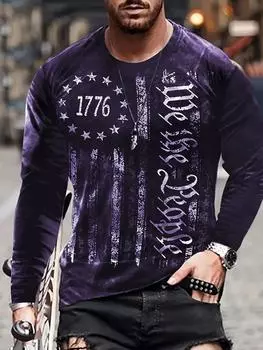 Футболка с длинным рукавом и принтом винтажного флага, стильная, удобная, осенняя S серый