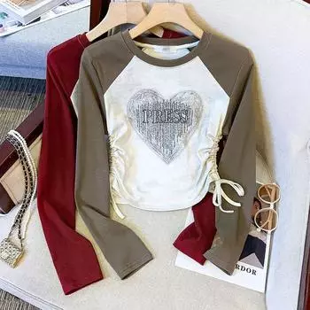 Футболка с длинным рукавом и завязками для девочек на весну и осень, средние и большие размеры, детская, утягивающая, с цветными блоками, нижняя часть и верхняя часть 160 чёрный