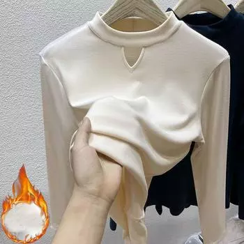 Футболка с длинным рукавом из бархата осень-зима, женская полуводолазка, повседневные тонкие футболки, женские пуловеры, одежда 2000 года, толстые теплые топы M