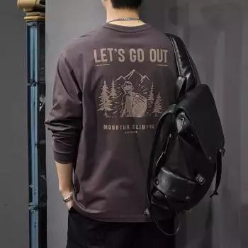 Футболка с длинным рукавом из хлопка с принтом на весну и осень, мужская свободная, большого размера, с круглым вырезом, нижняя рубашка, американский модный свитер M белый