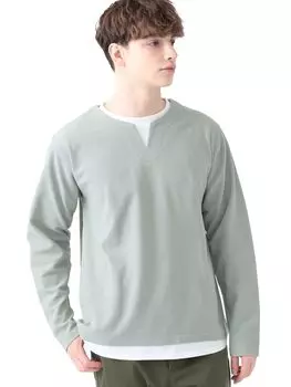 Футболка с длинным рукавом из искусственного слоя вафельного джерси [Beams Heart] L/S Футболка мужская SMOKE_GREEN