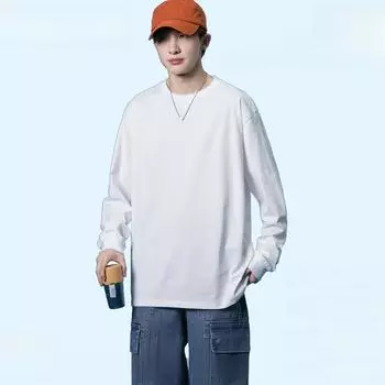 Футболка с длинным рукавом из плотного хлопка плотностью 230 г, мужская, большого размера, в японском стиле, однотонная, унисекс, на весну и осень. 3XL