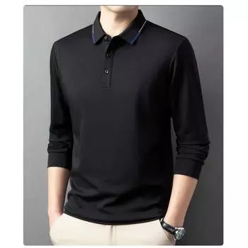 Футболка с длинным рукавом из шелка Mulberry 2024 года, новая осенняя коллекция, отложной воротник, не требующая глажки, толстовка с капюшоном для бизнеса и отдыха, мужская эксклюзивная футболка для мужчин среднего возраста S розовый