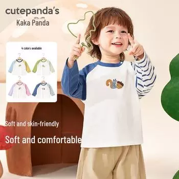 Футболка с длинным рукавом Kaka Panda Kids - Весенние и осенние топы для мальчиков и девочек 120 cm