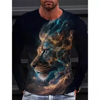 Футболка с длинным рукавом Lion для мужчин, повседневная верхняя модная спортивная одежда Harajuku 3D полная печать, уличная одежда 2024 S