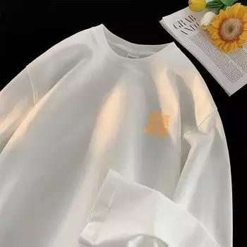 Футболка с длинным рукавом, мужская модная брендовая осенняя свободная хлопковая базовая рубашка, модная уличная тяжелая верхняя одежда M