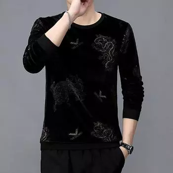 Футболка с длинным рукавом, мужская осенняя, с круглым вырезом, свитер для людей среднего возраста и пожилых, свободная рубашка больших размеров для пап M