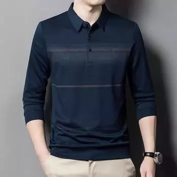 Футболка с длинным рукавом Мужская рубашка поло Тонкий однотонный верх Весна и осень Нижняя рубашка Новая футболка Мужская футболка M