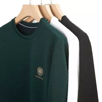 Футболка с длинным рукавом, мужская весенне-осенняя новая жаккардовая трендовая повседневная рубашка с круглым вырезом M
