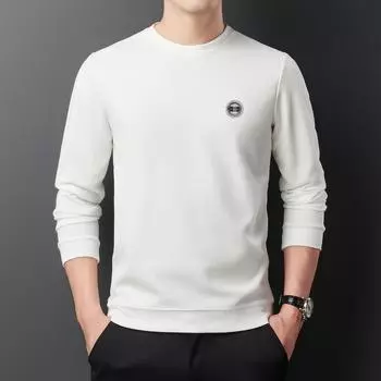 Футболка с длинным рукавом мужская весна и осень новая повседневная майка с круглым вырезом свитер для мужчин M