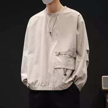 Футболка с длинным рукавом, мужская, весна-осень, модная нижняя рубашка, свитер с круглым вырезом, мужская универсальная красивая одежда M