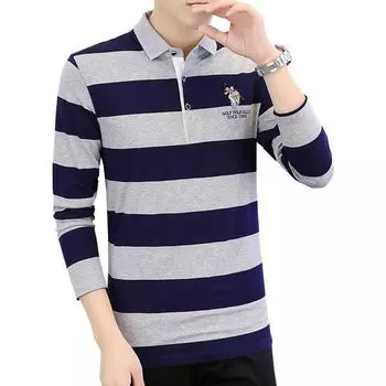 Футболка с длинным рукавом мужская весна-осень мужская рубашка поло с лацканами L ультрамарин синий