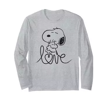 Футболка с длинным рукавом PEANUTS Snoopy and Woodstock Love Outline серый