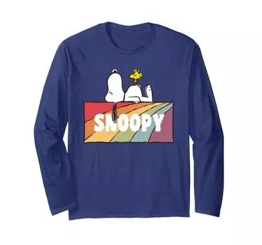 Футболка с длинным рукавом PEANUTS Snoopy and Woodstock Rainbow Block синий