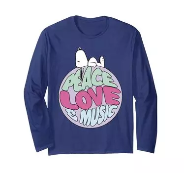 Футболка с длинным рукавом Peanuts Snoopy Peace Love and Music синий