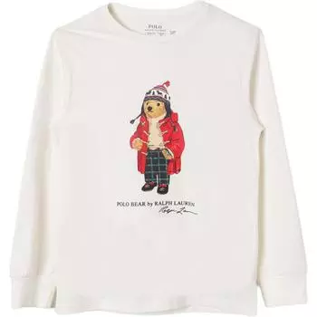 Футболка с длинным рукавом Polo Ralph Lauren Teddy Bear с логотипом и буквами, детские топы бежевого цвета 323883620-008 L