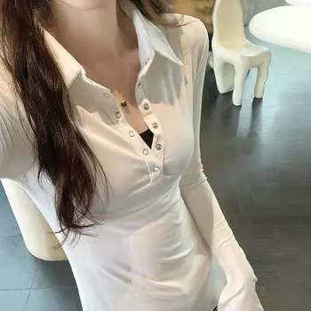 Футболка с длинным рукавом Pure Desire Hot Girl, женское новое осеннее нижнее белье, сексуальное, облегающее, с V-образным вырезом, поло, утягивающее талию S