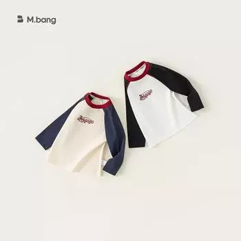 Футболка с длинным рукавом реглан для мальчиков Youbao - осень 2025 г. Size 110 абрикосовый/темно-синий