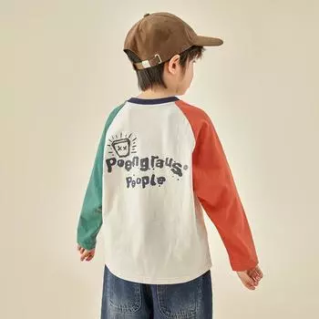 Футболка с длинным рукавом реглан из хлопка с принтом «граффити» для мальчиков, весна 2025 г. 120 cm жёлтый/синий