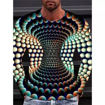 Футболка с длинным рукавом с 3D-принтом — ослепительный геометрический графический дизайн, мягкая и дышащая ткань, идеально подходит для весеннего и осеннего сезонов S