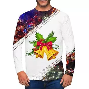 Футболка с длинным рукавом с имитацией настоящего Хэллоуина, Рождество, 3D-принт, фотореалистичная, уличная, мужские топы, свободные футболки с круглым вырезом, качество S