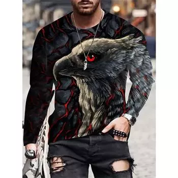 Футболка с длинным рукавом с принтом 3D Eagle, мужская, повседневная, осенняя, с длинным рукавом, для улицы, модная футболка с длинным рукавом S