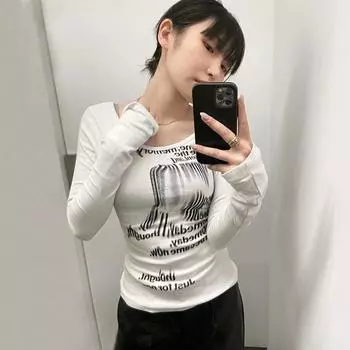 Футболка с длинным рукавом с принтом в стиле гранж, корейская мода, графические футболки, эстетика 2000 года, топы Kpop, сексуальная облегающая футболка, уличная одежда S белый