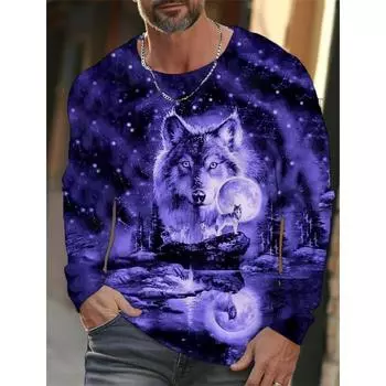 Футболка с длинным рукавом с рисунком волка для мужчин, повседневная футболка с принтом животных в стиле 3D, уличная одежда L