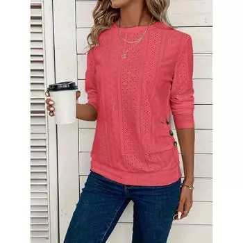 Футболка с длинным рукавом, украшенная пуговицами и люверсами, повседневный однотонный топ с круглым вырезом, весна/осень, женская S белый