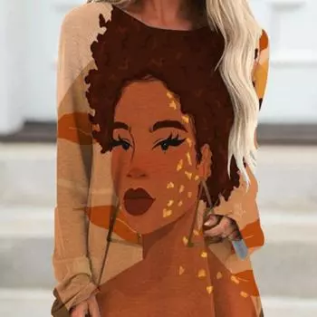 Футболка с длинным рукавом весна-осень с портретной живописью в стиле бохо для женщин футболки свободного покроя Blusas уличная одежда Harajuku женская одежда 4XL