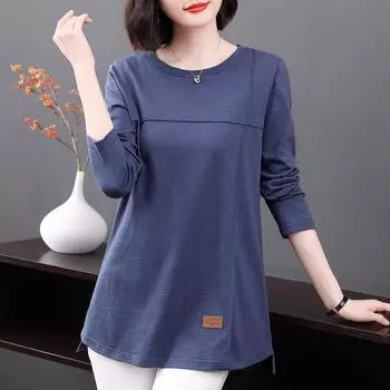 Футболка с длинным рукавом, женская, весна-осень, женская, средней и длинной длины, плюс свободная базовая рубашка M синий